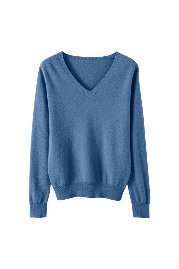 Lightweight Sweaters for Girls Cute V Neck Soft Knit Pullovers Teens Casual Loose Spring Long Sleeve Tops for Casual Soft Comfortable Clothing(12-13 Years,Blue)