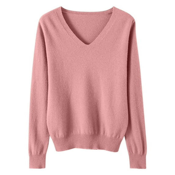 JAHH Lightweight Sweaters for Girls Cute V Neck Soft Knit Pullovers Teens Casual Loose Spring Long Sleeve Tops for Casual Soft Comfortable Clothing(8-9 Years,Pink)