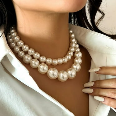 JAHH Pearl Chains Layered Pearl Choker Necklace for Women Pearl Beaded White Pearl Strand Necklaces Jewelry Gift for Women's Simple Bridesmaid Jewelry Gifts