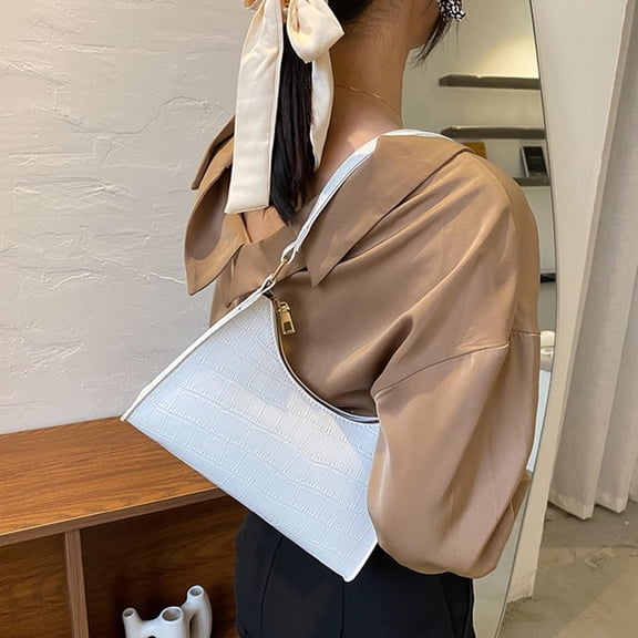 JAHH Retro Classic Clutch Shoulder Tote Handbags Fashion Solid Color PU Underarm Bag Compact Zipper Handbag Ladies Shoulders Bags for Women