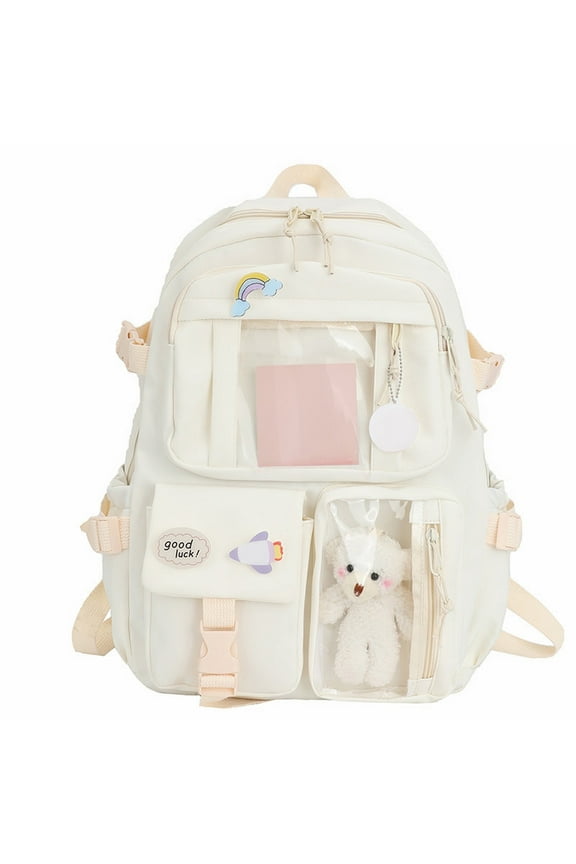 100pcs School Starts Season Cute Backpack with Cute Pin Accessories Plush Pendant Cute School Backpack Cute Aesthetic Backpack