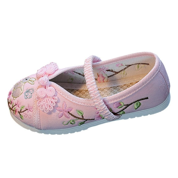 JAHH Toddler Girls Embroidered Hanfu Shoes, Cultural Performance Dance Flats, Traditional Flat Bottomed Shoes for Special Events