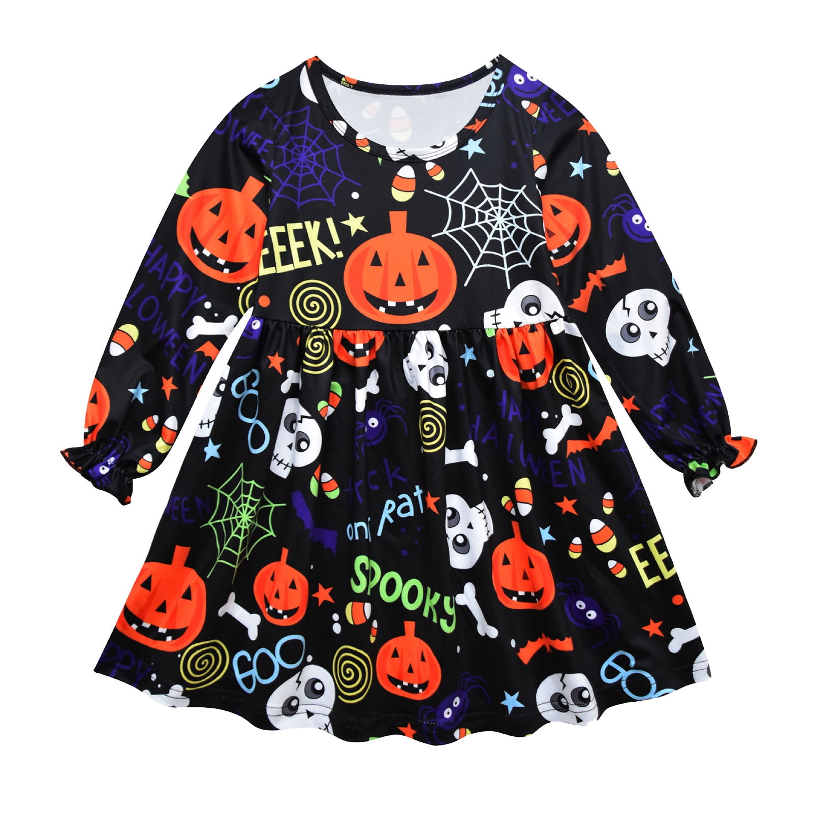 JAHH Toddler Girls Halloween Christmas Dress, Pumpkin 𝐆hos𝗍 Print Warm Long Sleeve Par𝐭y Outfit ...