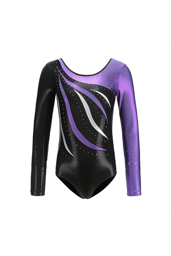 Toddler Girls Winter Long Sleeve Bodysuit Clothes Children's Dance Suit Gymnastics Suit Sports Suit Jumpsuit Colorful Kids Tumbling Outfit(8-9 Years,Purple)