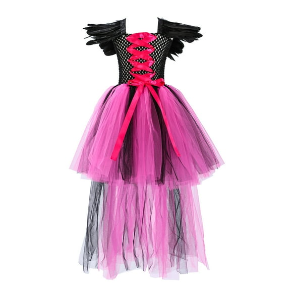 JAHH Toddler Kids Baby Girls Magnificent Witch Halloween Gown Rainbow Black, 𝐅ancy Dress Up Par𝐭y Tulle Dress with Cape, Princess 𝐂ostume Outfit