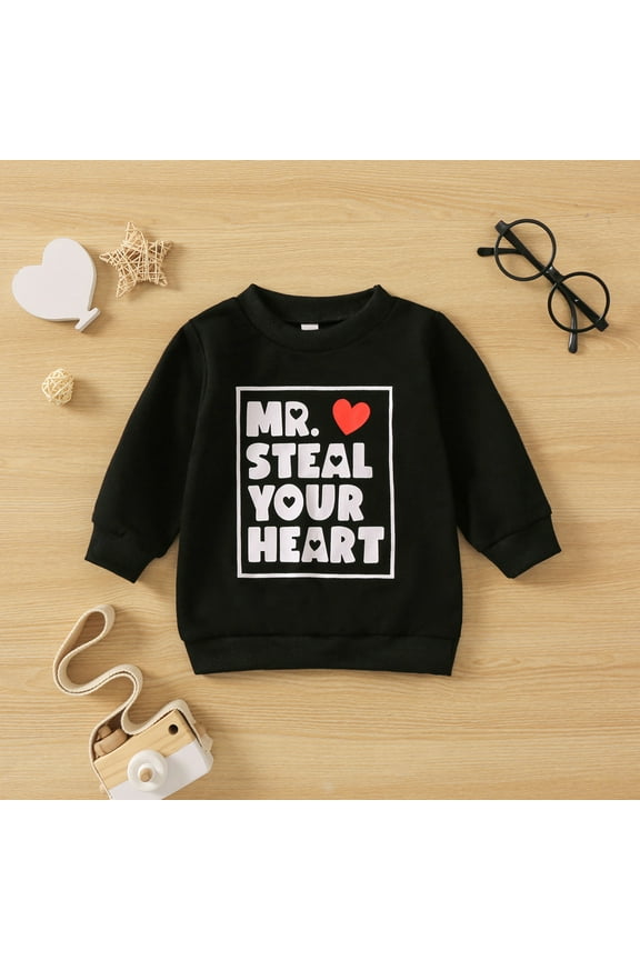Toddler Kids Valentines Hooded Sweatshirt Long Sleeve Cotton Heart Love Graphic Pullover Top Casual Warm Outfit Clothing Apparel 1-7T