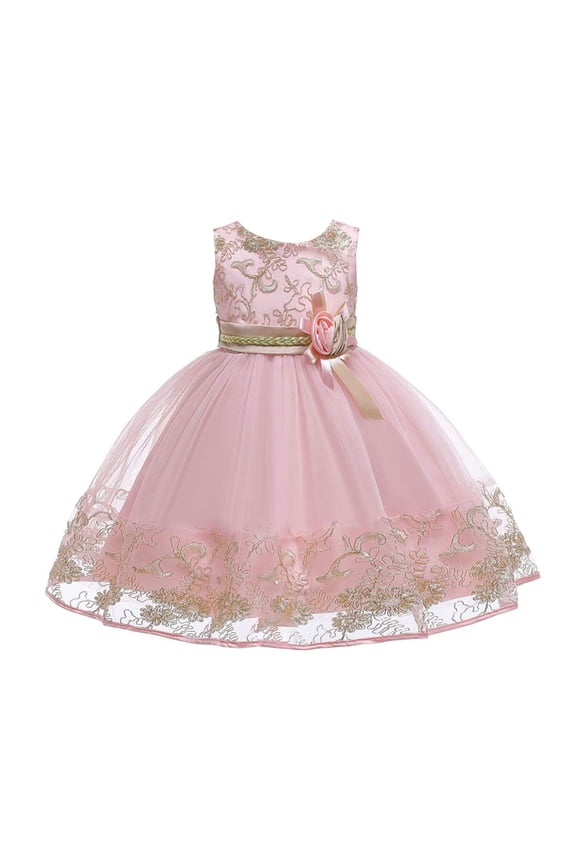 Toddler Night Gown 2024 New Children's Sleeveless Dress Lace Wedding Skirt Princess Dresses Attended Party Event Elegant and Sweet(4-5Years,Rose Gold)