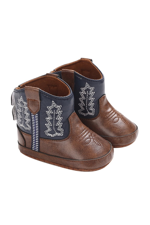 Toddler Snow Boots Leather Western Boots Cowboy Bootie Soft Sole Non Slip Crib Shoes for Baby Toddlers Girls Boys Soft Bottom Non-Slip Toddler Shoe(0-3 Months,Blue)