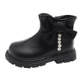 thumbnail image 1 of JAHH Toddler Winter Boots Girls Spring Autumn Winter Short Boots Girl Plus Velvet Cotton Snow Boots Fashion Side Zipper Cute Style Bow Pearl Girl Boots(3.5-4 Years,Black), 1 of 9