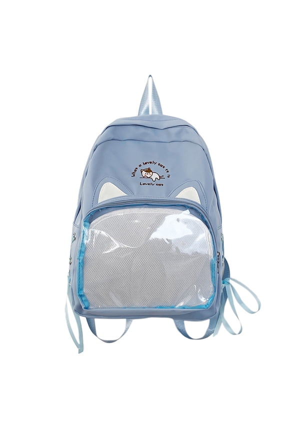 Transparent Anime Pin Display Backpack - Clear Window Collector Bag with Removable Display Panel, Cat Ear Charms & Padded Laptop Sleeve for Convention Festival Cosplay Enthusiasts
