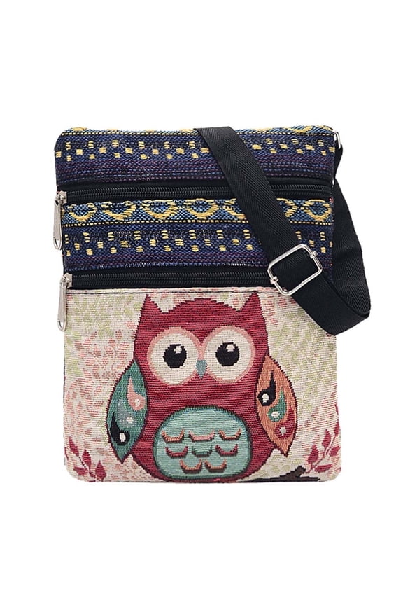 Women Canvas Tote Handbag Shoulder Messenger Bag Owl Cute Cartoon Animal Embroidery Shoulder Purse Large Zipper Ladies Travel Work Shopping Grocery Bags