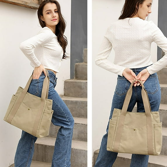 JAHH Women Canvas Tote Handbags Multi Pocket Retro Casual Shoulder Bag Four Seasons Top Tote Purse Fashion Tote Shoulder Satchel Bags