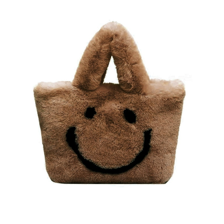 JAHH Women Ladies Cute Smiley Emoticon Pack Pattern Autumn and WinterPlush Shoulder Bag Large Tote Handbag Purse Shopping Dating Bags