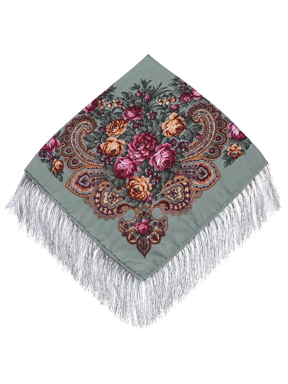 Women Lady Folk-Custom Print Tassel Square Scarf Wrap Shawl Travel Scarve Tassel Scarf Cotton Large Square Shawl and Wraps Versatile Gift Fringe Boho Shawl 43inch×43inch