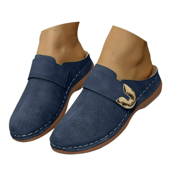 JAHH Women's Hollow-Out Summer Slippers with Adjustable Buckle Strap Thick Non-Slip Sole Breathable Baotou Design Lightweight Casual House Shoes