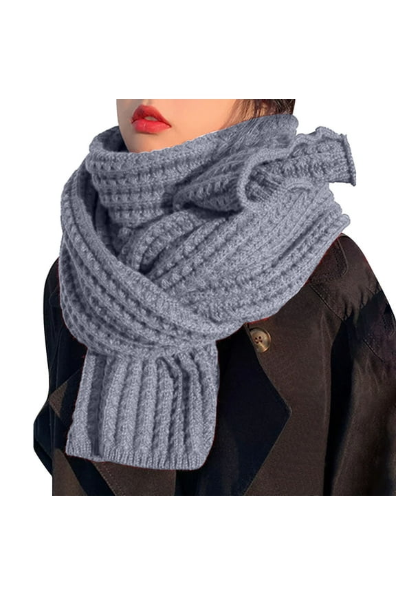 Women's Solid Color Knitted Wool Scarf Autumn Winter Ladies Scarfs Soft Warm Knit Shawl Wrap for Women Men Ladies Winter Warmer Cold Chilly Weather