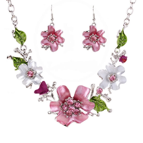 JAHH Women's Wedding Jewelry Multicolor Female Flower Rhinestone Inlaid Pendant Necklace Earrings Jewelry Set Gift for Wife Girlfriend