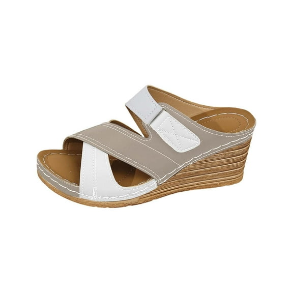 JAHH Women's Wedge Sandals Arch Support Orthotic Leather Platform Slides Breathable Solid Color Summer Casual Shoes Comfortable All-Day Wear