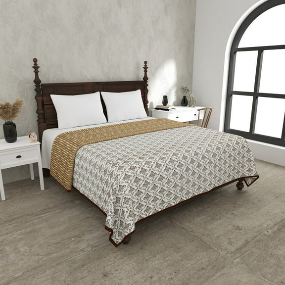 JAIPUR FABRIC 180 TC 100% Pure Cotton Ethnic Double Bed Dohar (90 X 100 Inches), Brown