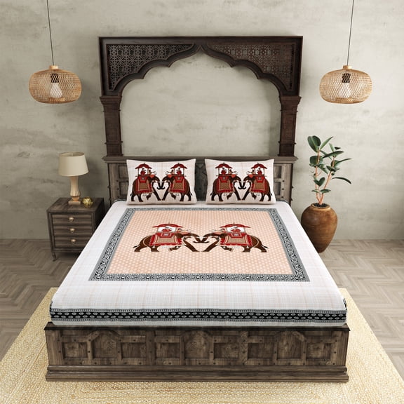 JAIPUR FABRIC 254 TC 100% Pure Cotton Floral Printed Double bedsheet With 2 Pillow Covers (118 X 118 Inches), Multicolor