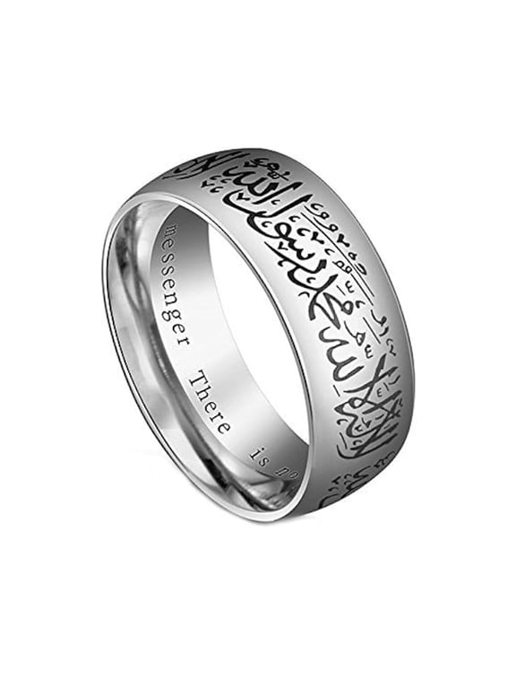 8mm Wide Muslim Allah Islam Ring for Men Women Stainless Steel Black Size 6-13 Jewelry with Gifts Bag size 7