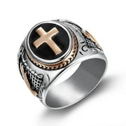 JAJAFOOK Jewelry Black & Silver Stainless Steel Christian Holy Cross Ring For Men's Rings rose gold 10