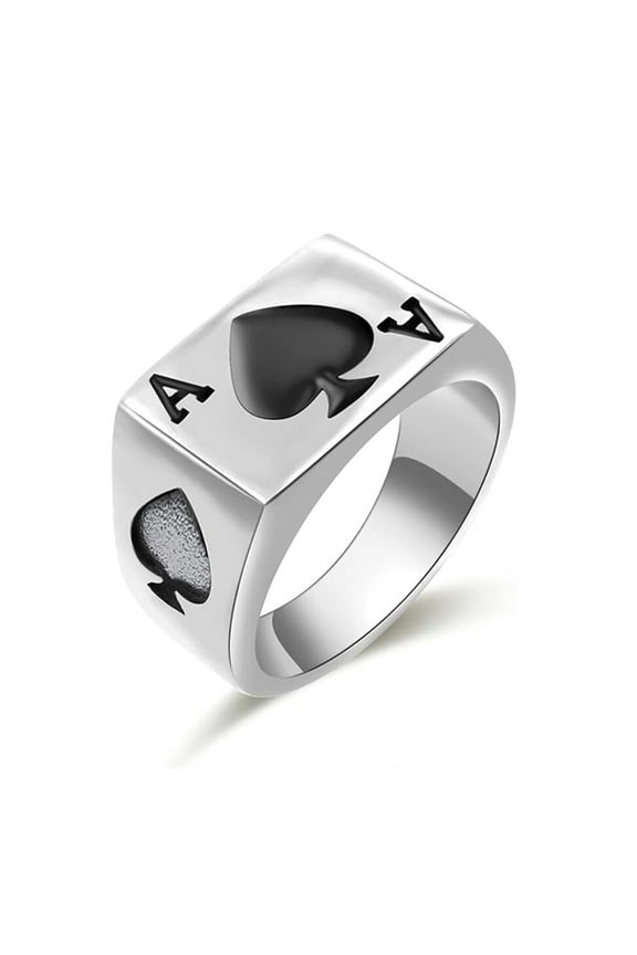 Mens Womens Stainless Steel Ring Poker Spade Ace Silver Black Silver Sizes 5