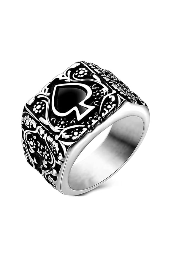 Mens Womens Stainless Steel Ring Poker Spade Ace Silver Black Sizes 14
