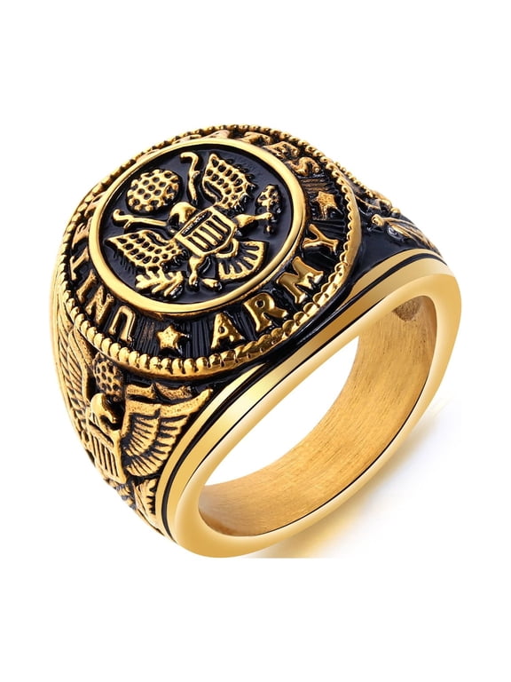 Titanium Steel Army Military Ring Eagle Medal Rings for Men Vintage Jewelry