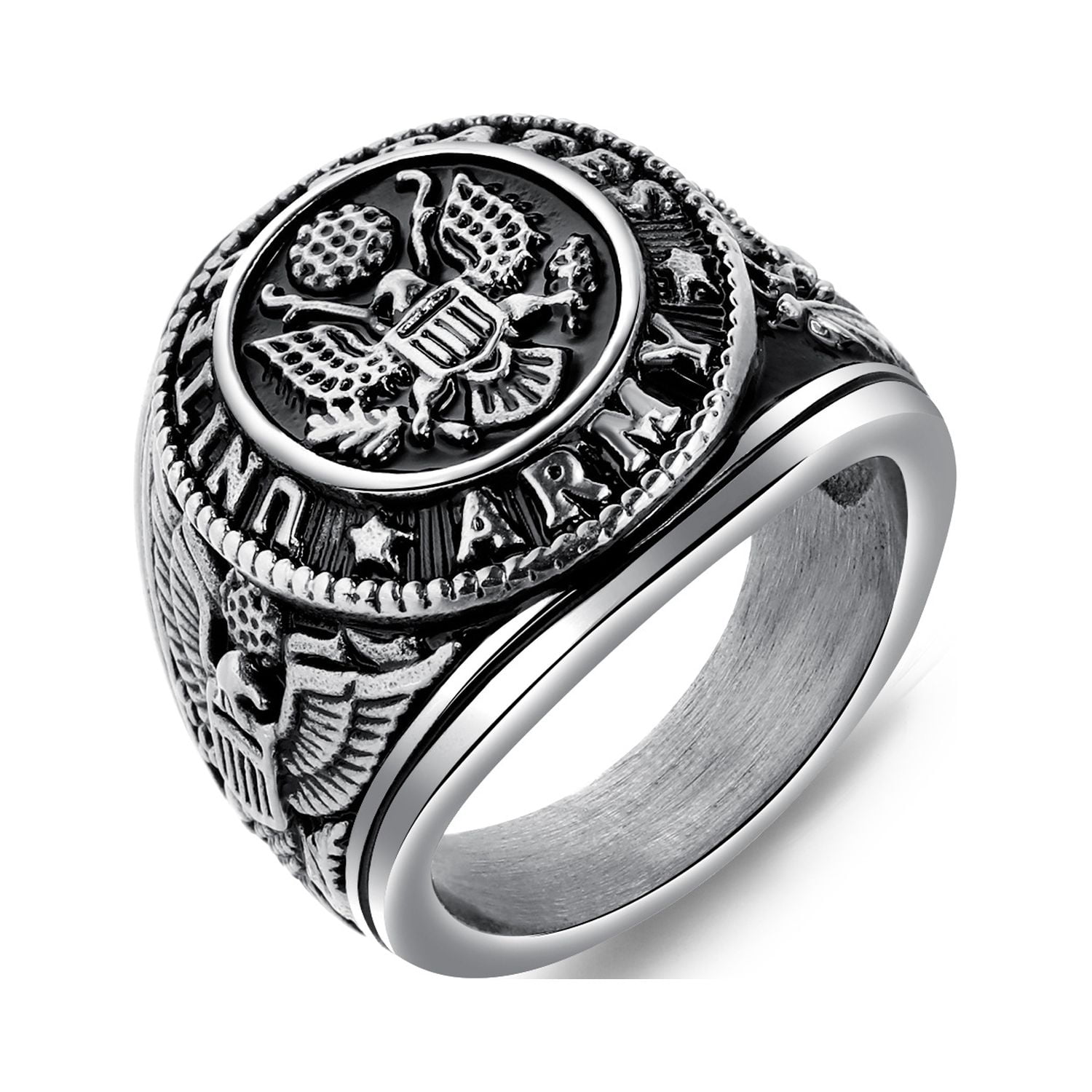 JAJAFOOK Titanium Steel Army Military Ring Eagle Medal Rings for Men ...