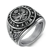 JAJAFOOK Titanium Steel Army Military Ring Eagle Medal Rings for Men Vintage Jewelry
