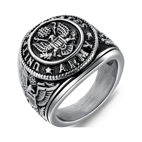 JAJAFOOK Titanium Steel Army Military Ring Eagle Medal Rings for Men Vintage Jewelry
