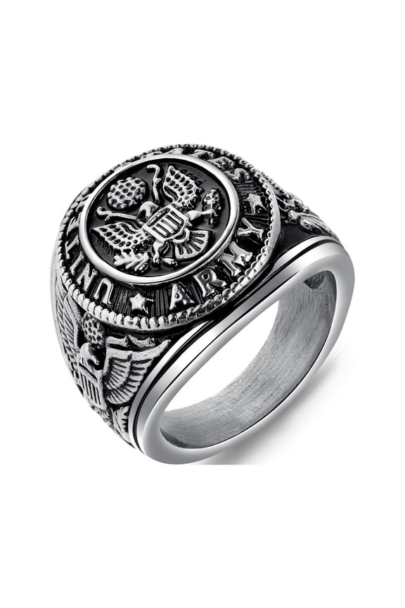 JAJAFOOK Vintage Army Military Eagle Signet Ring for Veterans,Silver 13