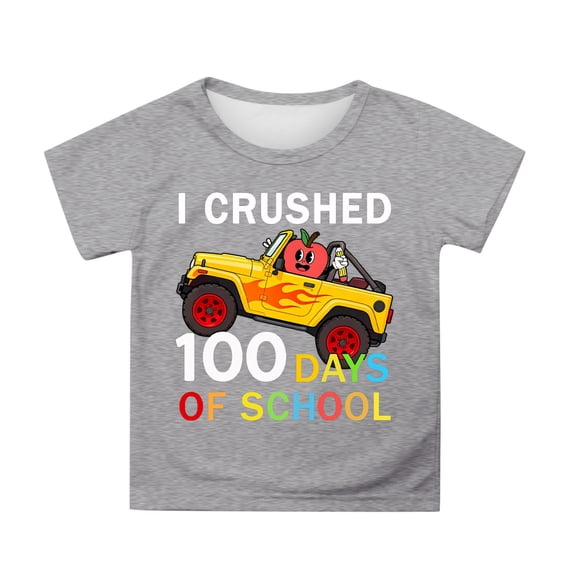 JAJAHO 100 Days Of School Shirts Kids Boys Girls Short Sleeve 100Th Day Of School Kindergarten Celebration Letter Printed T Shirt 3-13 Years Stylish Tops