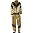 thumbnail image 1 of JAJAHO 1980s Vintage Disco Tracksuits For Men Jacket And Jogger Pants Set Retro Sportswear Metallic Stand Collar Zip Up Jackets Ankle-Tied Trousers Casual Athletic Wear Comfortable Outfit, 1 of 3