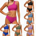 thumbnail image 1 of JAJAHO 2 Piece Bikini Sets For Girls One Shoulder Solid Color Hallow Out Bathing Suit Padded Kids Teens Girl Swimsuit 7-16Y, 1 of 6