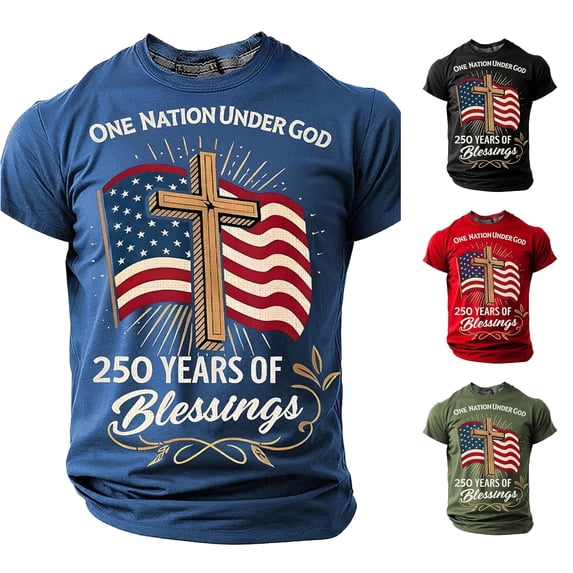JAJAHO 250 Years Anniversary USA Shirts For Men Short Sleeve Crew Neck American Flag Print T Shirt 4Th Of July Independence Day Tee Top