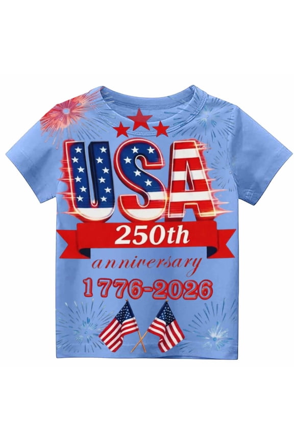 250Th Anniversary USA T Shirts For Boys US National Flag Printed Short Sleeve Graphic Tees 1776-2026 Independence Day Top For Kids 1-14Y
