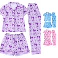 thumbnail image 1 of JAJAHO 3 Piece Girls Pajama Sets Striped Bow Print Long Pants With Shorts Sleepwear Button Down PJs 8-12 Years, 1 of 4