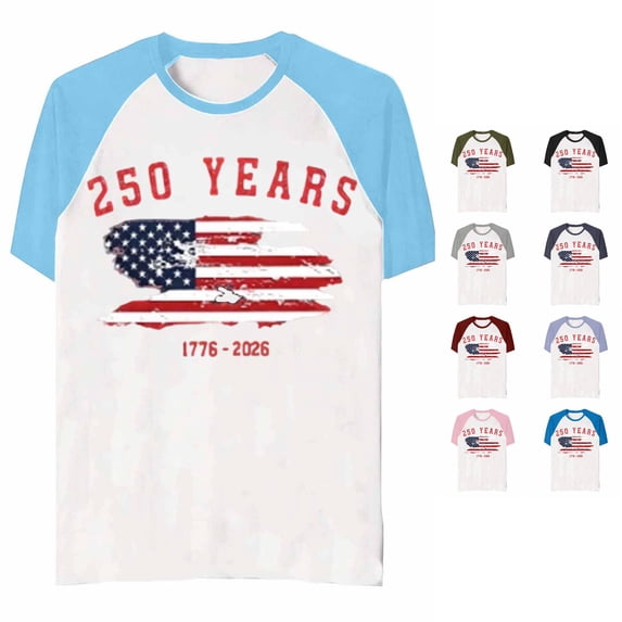 JAJAHO 4Th Of July Shirts For Kids Boys Girls Raglan Short Sleeve American Flag T Shirt 1776-2026 250 Years Anniversary USA Top 1-14Y