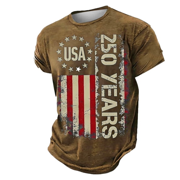 JAJAHO America's 250th Anniversary Shirts For Men Short Sleeve T Shirt Comfortable Loose Fit Crew Neck Top Freedom Graphic Tee Soft Tops