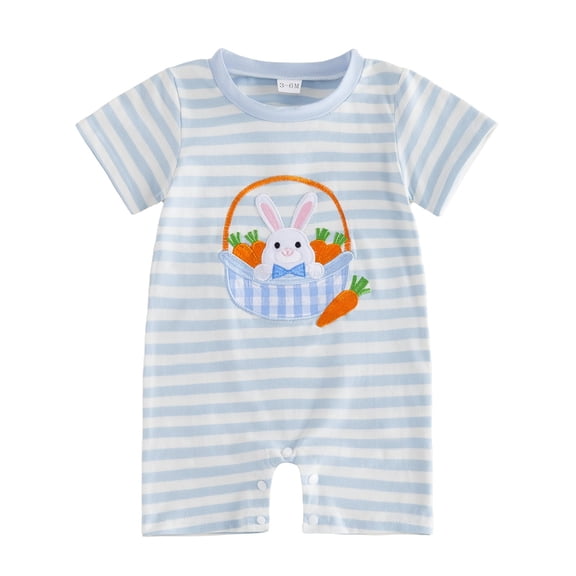 JAJAHO Baby Bodysuits For Infant Boys Girls Cute Rabbit Embroidery Short Sleeve Striped Romper Toddlers Holiday Outfits 0-18M Stylish Onesie