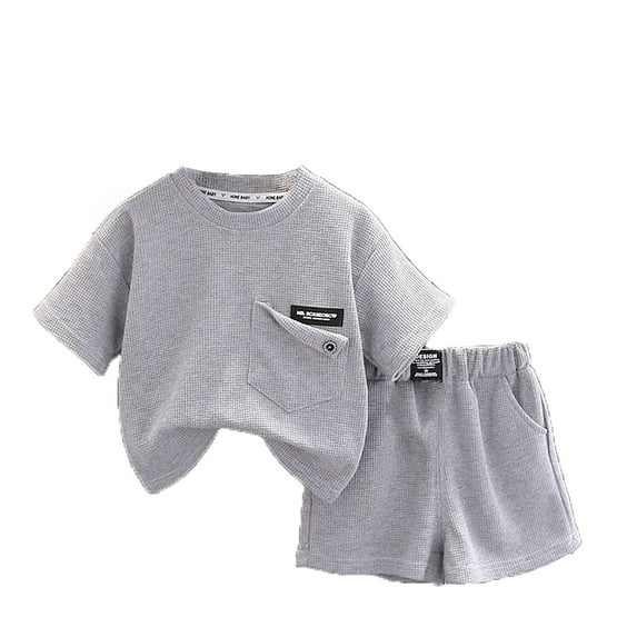 JAJAHO Baby Boy Clothes Set Toddler Summer Outfit Short Sleeve Solid Color T Shirt Tops Pocket Shorts Set Casual Playwear Stylish Outfit