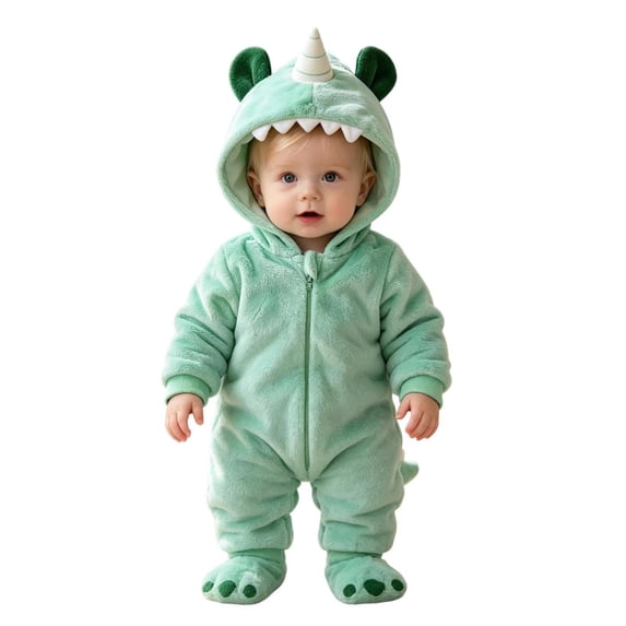 JAJAHO Baby Boy Girl Cartoon Dinosaur Onesie Flannel Long Sleeve Jumpsuits With Sock Shoes 2 Piece Set 1-9M