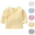 thumbnail image 1 of JAJAHO Baby Boy Girl Clothes Long Sleeve Shirts For Infant Button Up V Neck Breathable Solid Color Basic Tee 0-12M Trendy Tops, 1 of 4