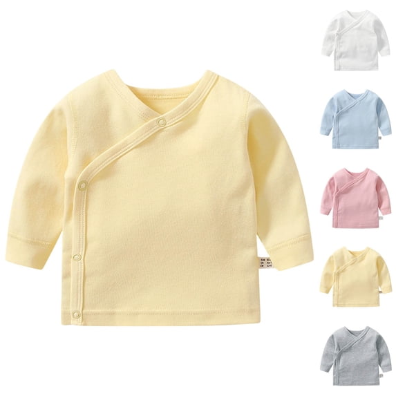 JAJAHO Baby Boy Girl Clothes Long Sleeve Shirts For Infant Button Up V Neck Breathable Solid Color Basic Tee 0-12M Trendy Tops