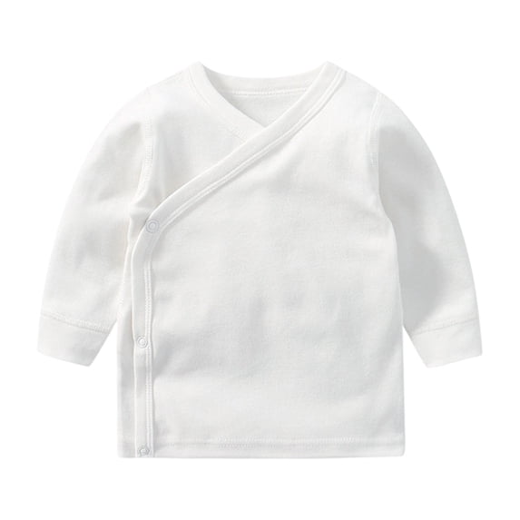 JAJAHO Baby Boy Girl Clothes Long Sleeve Shirts For Infant Button Up V Neck Breathable Solid Color Basic Tee 0-12M Versatile Tops