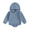 thumbnail image 1 of JAJAHO Baby Boys Girls Bodysuits Toddler Long Sleeve Solid Color Hooded Pocket Romper Clothes For Spring Fall Soft Playwear Stylish One-Pieces, 1 of 3