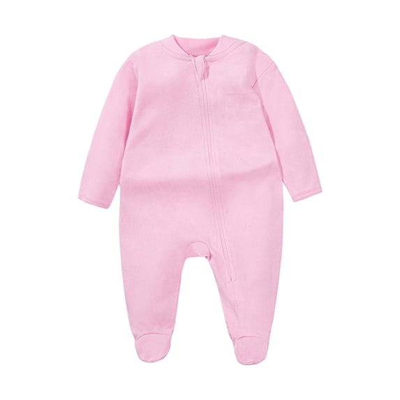 JAJAHO Baby Boys Girls Full Zip Up Romper Soft Long Sleeve Footed Jumpsuit Toddler Spring Fall Solid Color Crewneck Stylish One-Pieces