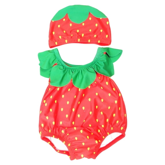 JAJAHO Baby Boys Girls One Piece Swimsuits Toddler Swimwear With Swim Cap Watermelon Printed Ruffle Bathing Suit For Beach Pool 2PCS Stylish Swimwear